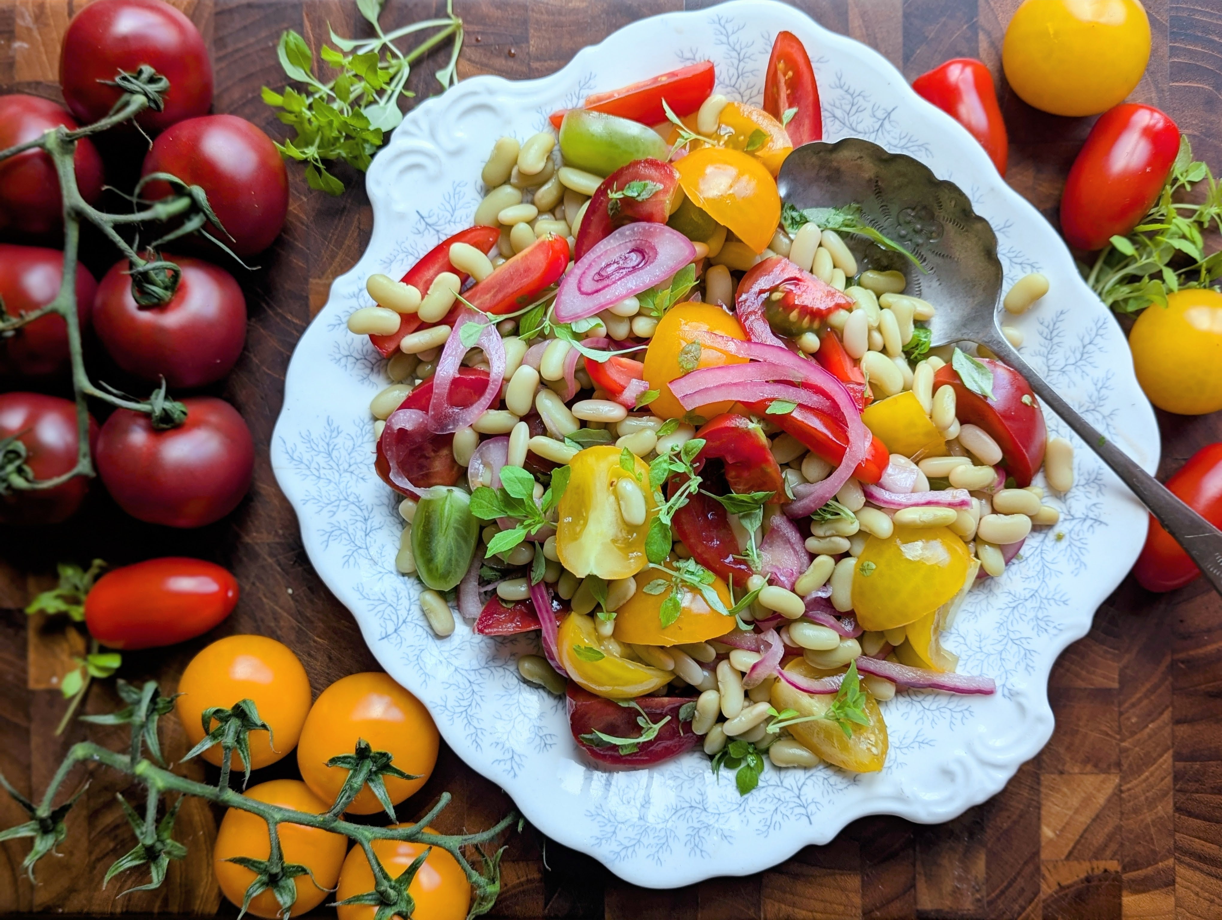 Tomato and Bean Salad with Pickled Red Onions